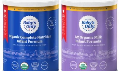 Cans of Baby's Only Infant Formula on a white background.