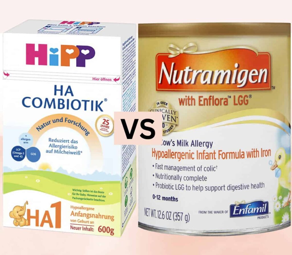 Graphic showing HiPP HA vs. Nutramigen formula.