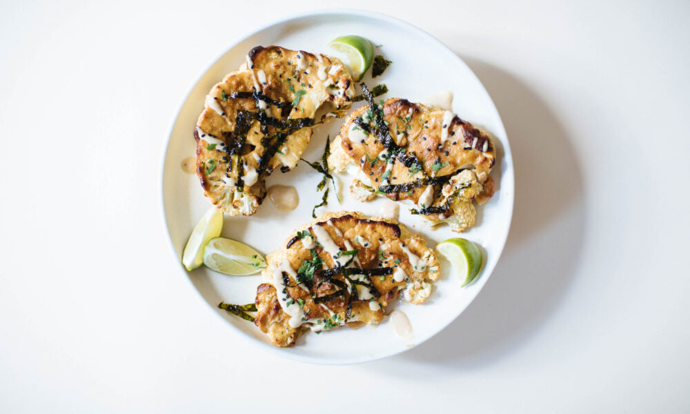 Tahini Miso Covered Cauliflower Steaks