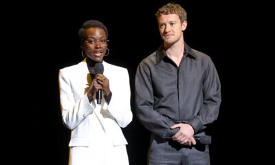 LAS VEGAS, NEVADA - APRIL 11: (L-R) Lupita Nyong'o and Joseph Quinn speak onstage at the Paramount Pictures Presentation during CinemaCon 2024 at The Colosseum at Caesars Palace on April 11, 2024 in Las Vegas, Nevada.  (Photo by Gabe Ginsberg/Getty Images)