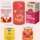 Collage of the best chewable iron supplements for kids on a peach background.