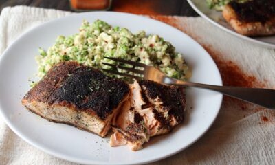 Crispy Skin Blackened Salmon with Warm Slaw