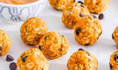 no bake peanut butter bliss balls on a white platter