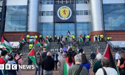 Protesters gather at Hampden ahead of Scotland v Israel match