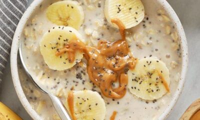 creamy banana overnight oats in a bowl