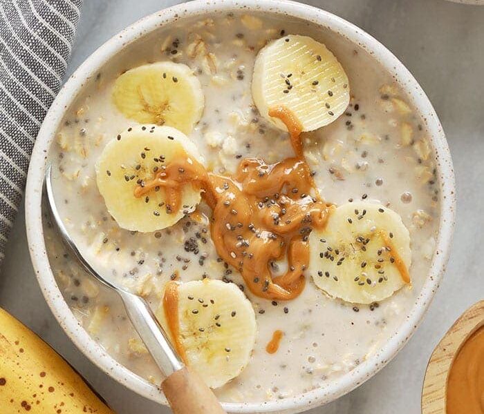 creamy banana overnight oats in a bowl