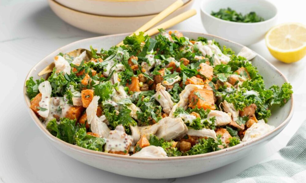 Creamy Kale, Sweet Potato & Chicken Salad