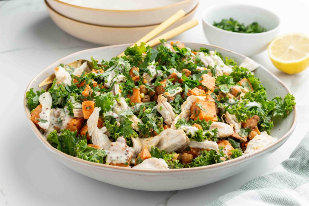 Creamy Kale, Sweet Potato & Chicken Salad