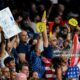 Supporters of USA cheer for their team during the ICC men