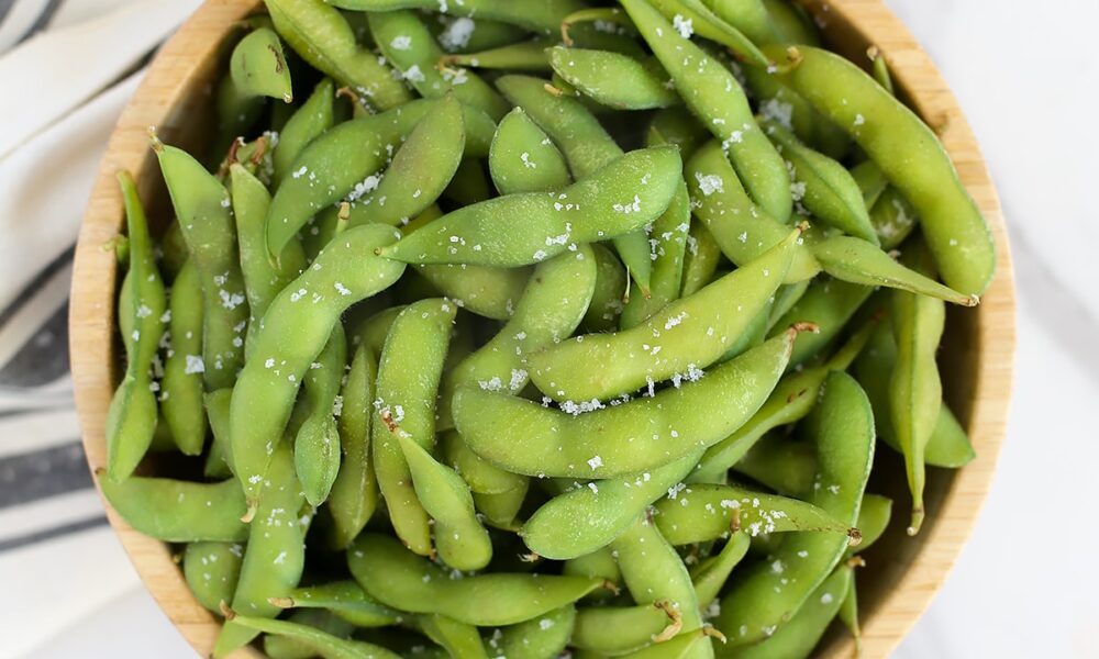 wooden bowl with edamame