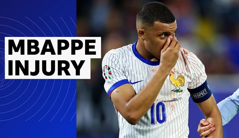 Mbappe booked after suffering nasty facial injury