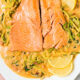 Salmon & Zoodles in Creamy Bacon Tomato Sauce