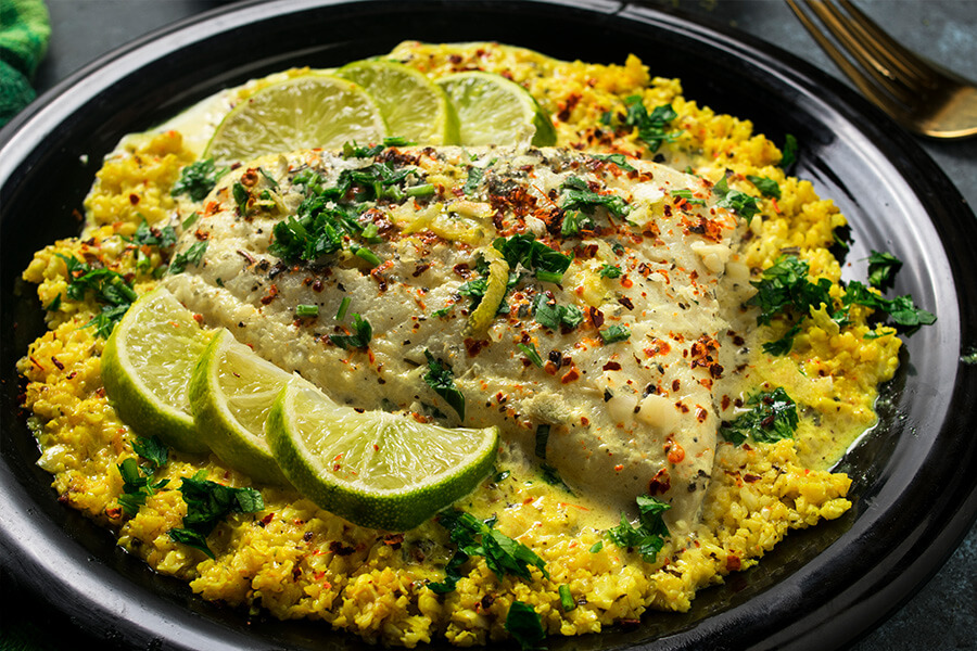 Coconut Lime Fish with Cauliflower Rice