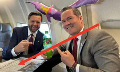 Everyone Is Pointing Out The Unfortunate Newspaper Headline In JD Vance And Mike Waltz's Mountain Dew Picture