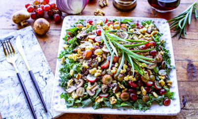 Sonoma Kale Salad with Red Grapes and Mushroom-Red Wine Vinaigrette