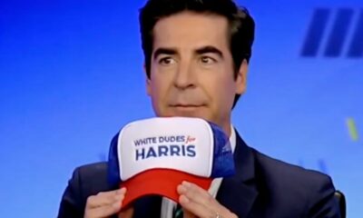 White Dudes for Harris says it ‘broke’ Fox News after awkward segment where Jesse Watters tries to force co-host to wear merch