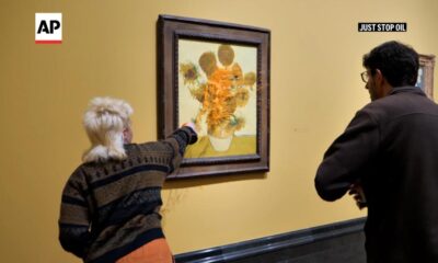 Climate activists throw soup at Van Gogh’s Sunflowers again at London gallery