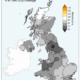 Map of the UK showing sunshine hours for Spring 2024. The map is nearly all grey meaning the UK had below average sunshine hours in Spring 2024 with particular dull spots shown in darker grey across the south west of England and northern England.